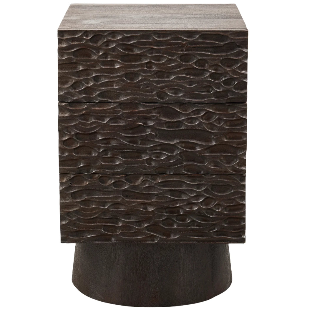 WOOOD Crumble carved bedside table with drawers mango wood walnut